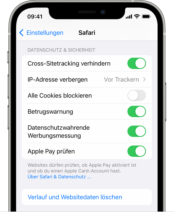 Safari-Einstellungen auf iPhone mit 