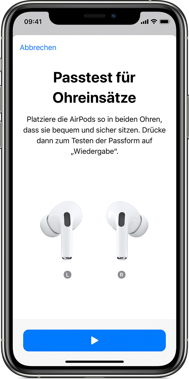 AirPods Pro-Ohreinsätze wählen und den "Passtest für Ohreinsätze" verwenden  - Apple Support (CH)