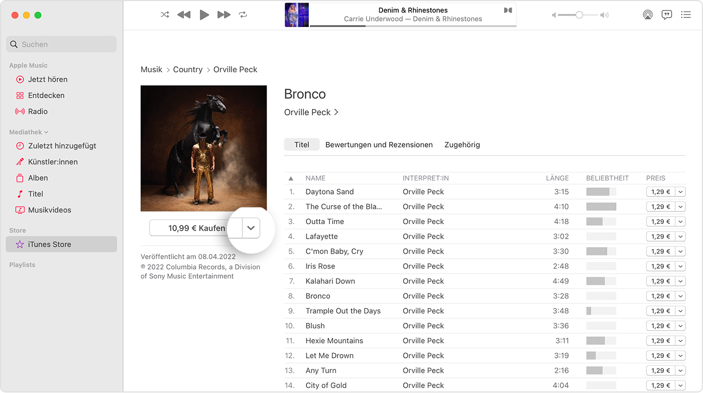 Der iTunes Store in der Musik-App auf einem Mac.
