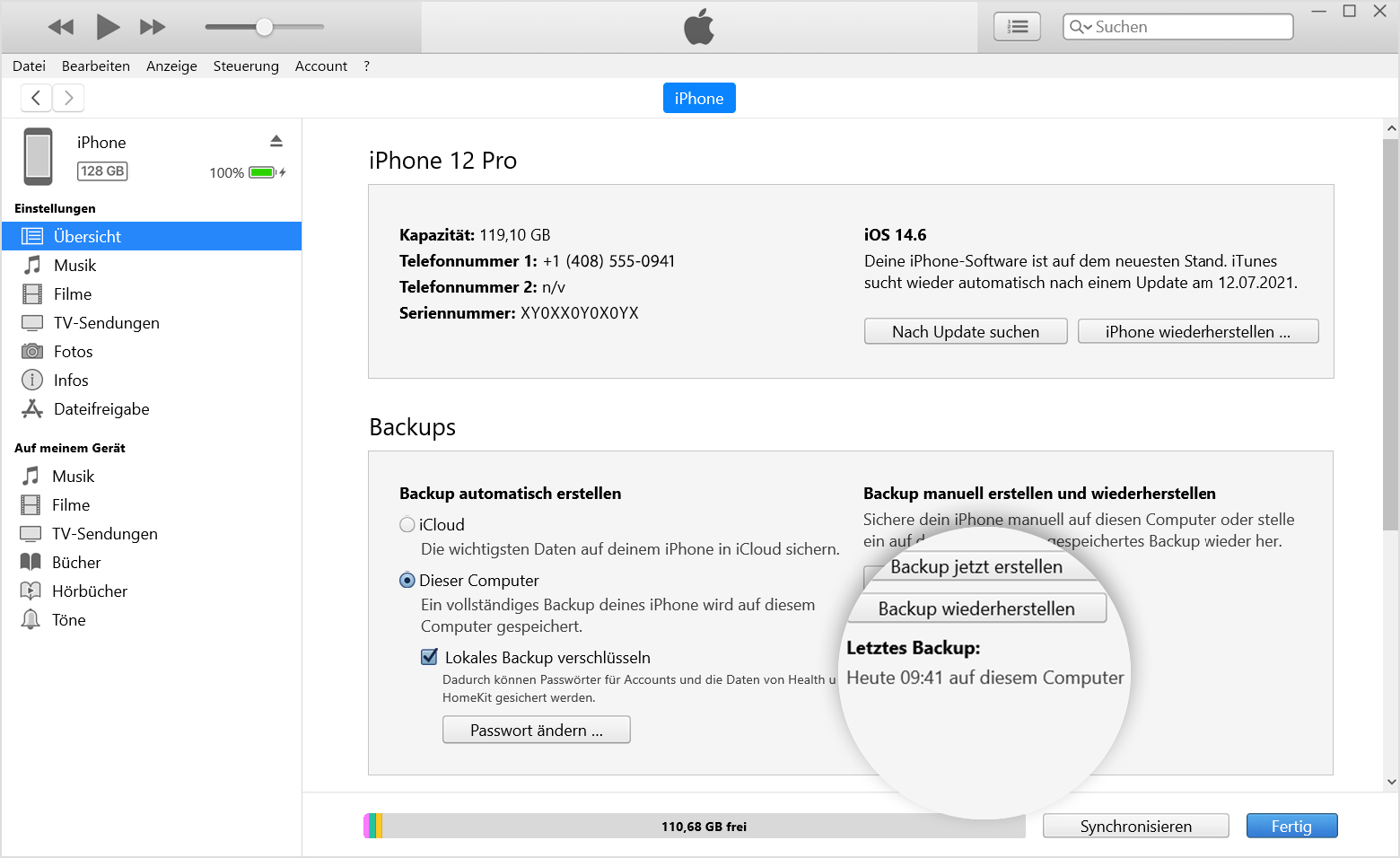 So erstellst du auf dem PC mit iTunes ein Backup deines iPhone, iPad oder  iPod touch - Apple Support (DE)