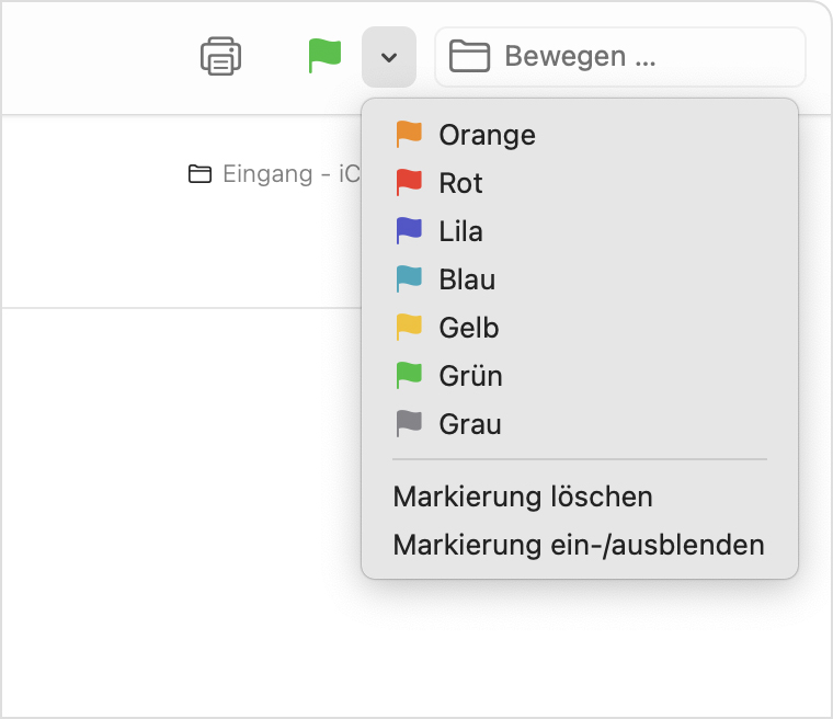 Einblendmenü mit Markierungen in macOS Mail