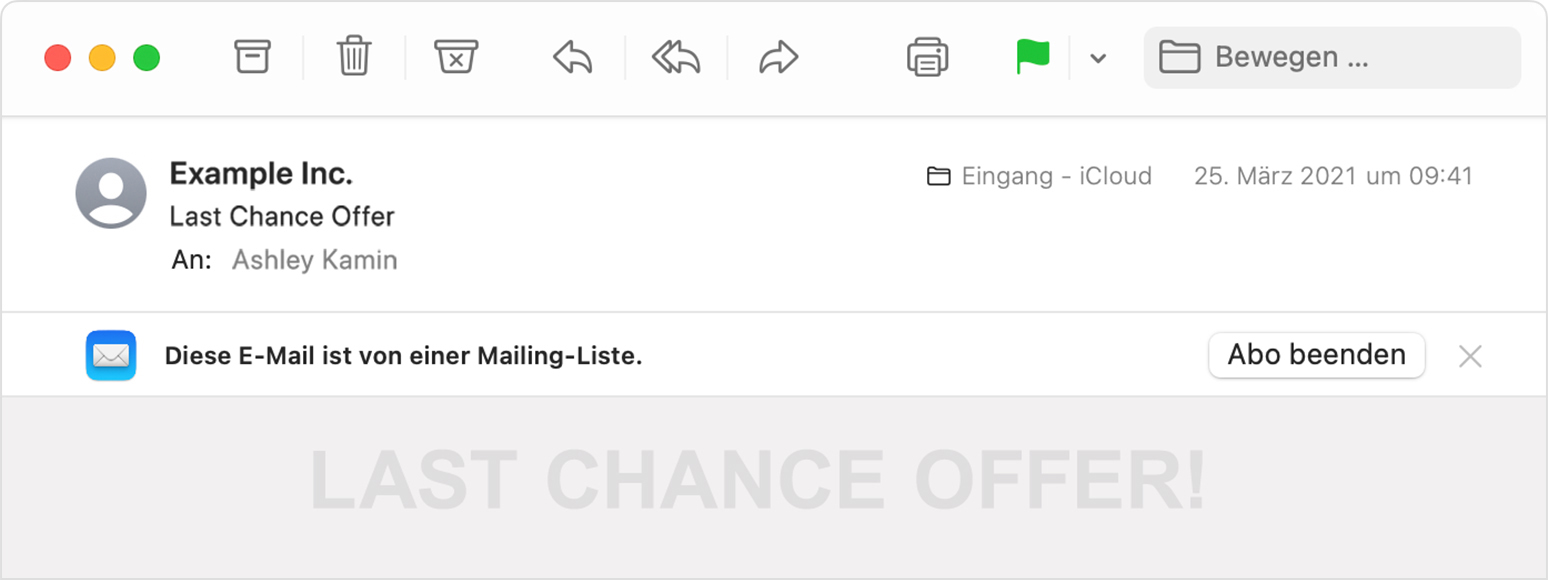 macOS Mail-Nachricht von einer Mailing-Liste