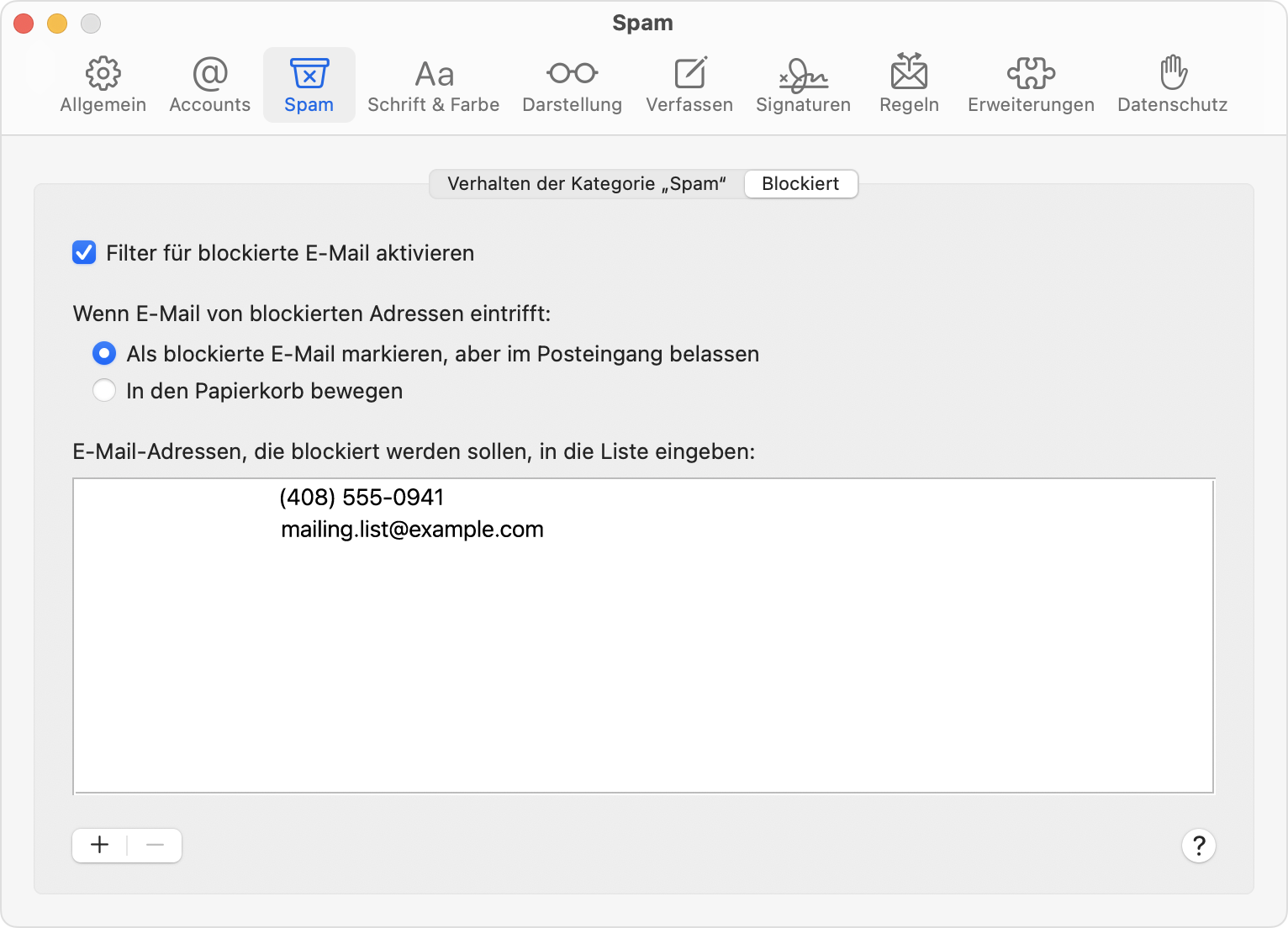 macOS Mail-Einstellungen für Spam