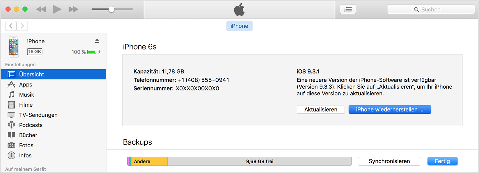 In der Übersicht auf "[Gerätename] wiederherstellen" klicken.