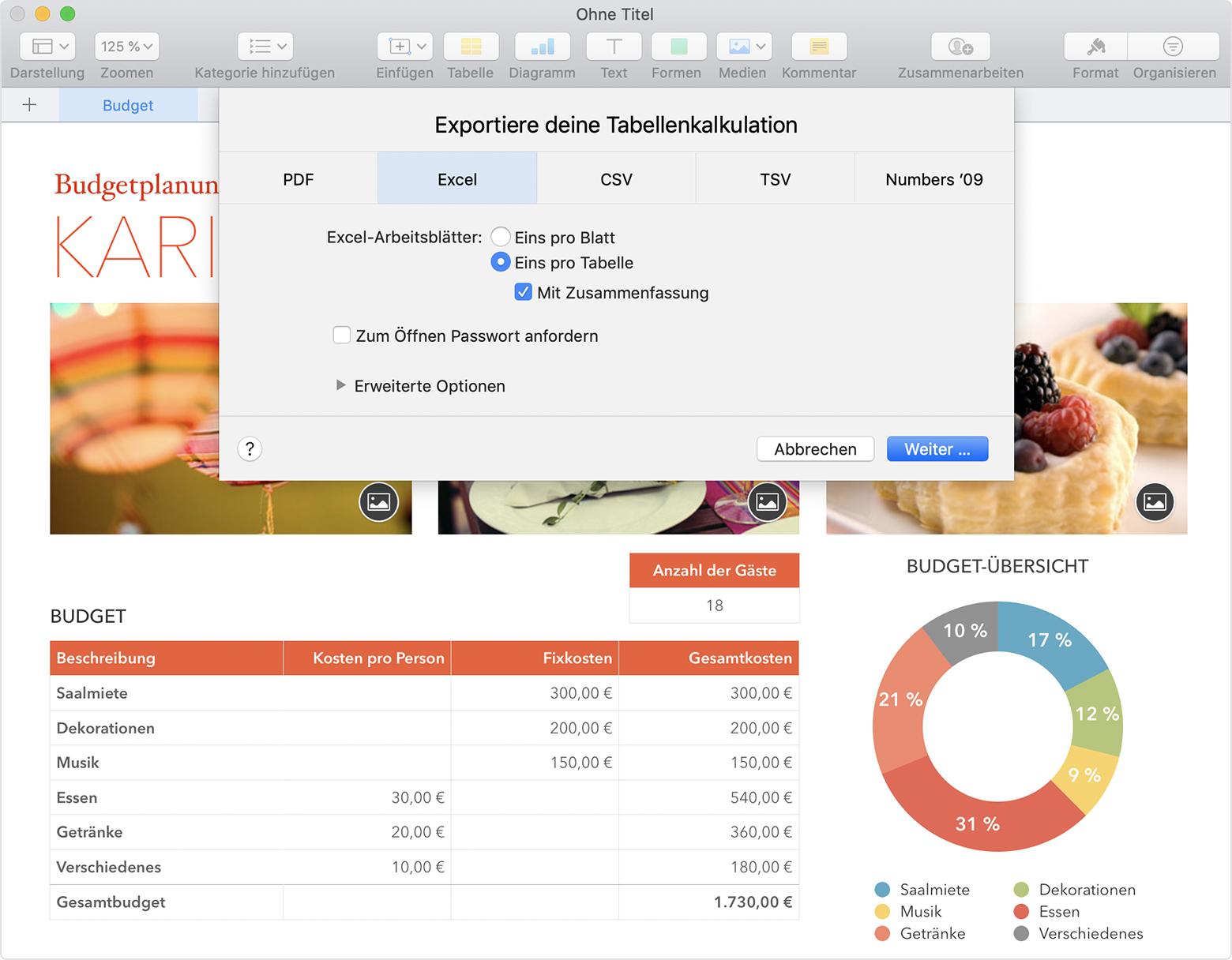 Numbers Tabellen In Die Formate Pdf Und Microsoft Excel Und