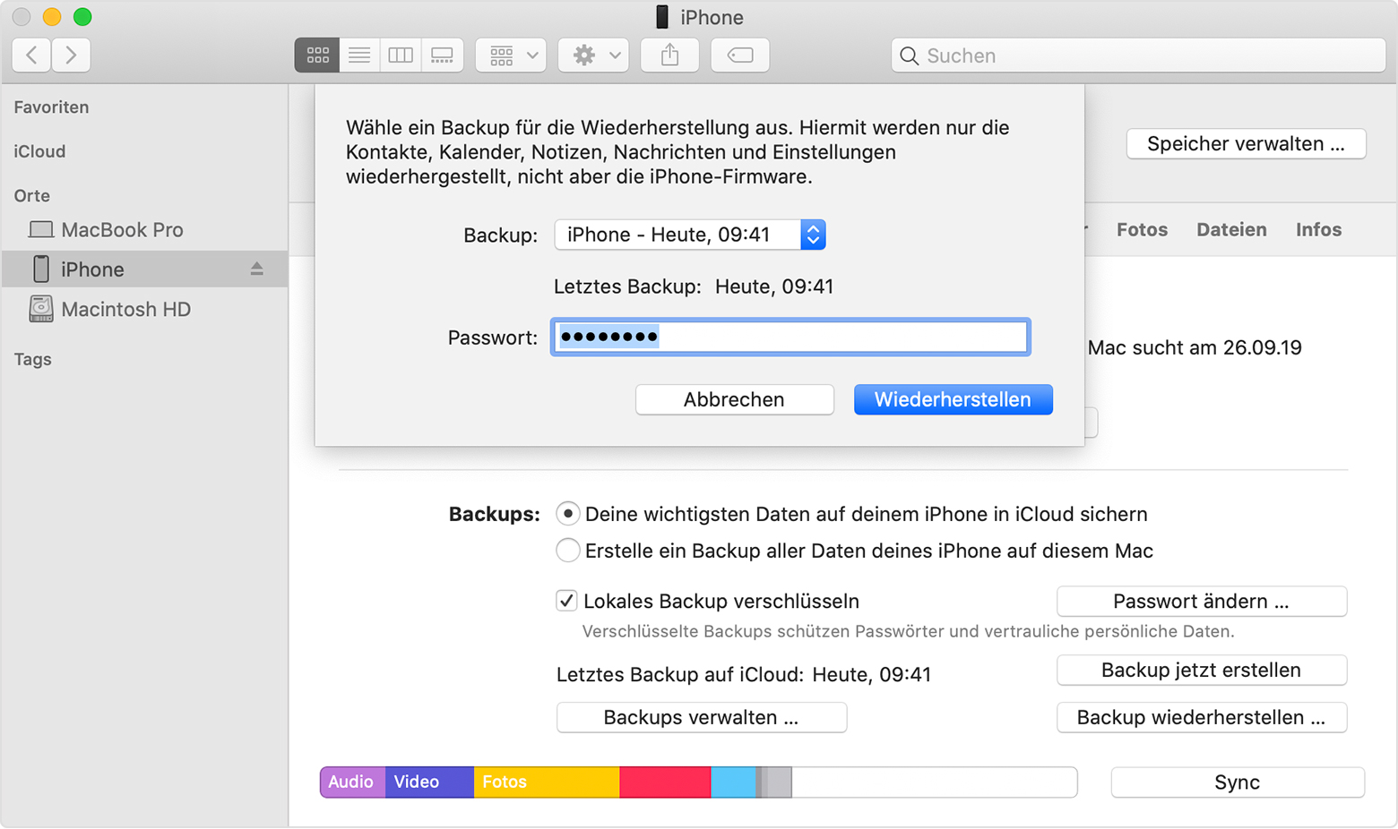 iPhone, iPad oder iPod touch aus einem Backup wiederherstellen - Apple  Support (DE)