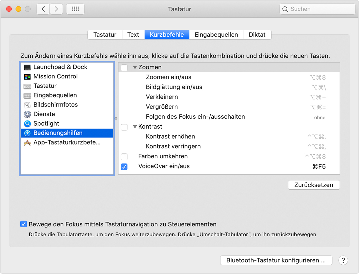 Mac-Kurzbefehle für Bedienungshilfen - Apple Support (CH)