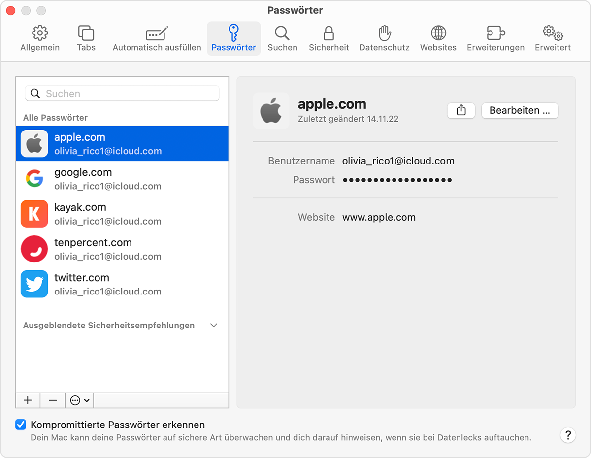 Gespeicherte Passwörter und Passkeys auf dem Mac finden - Apple Support (DE)