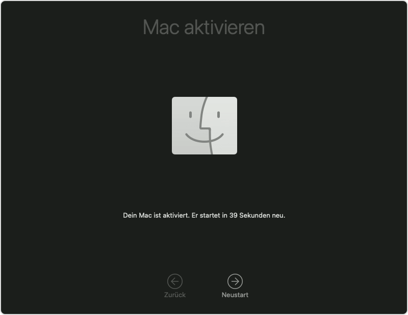 macOS-Fenster "Dein Mac ist aktiviert"