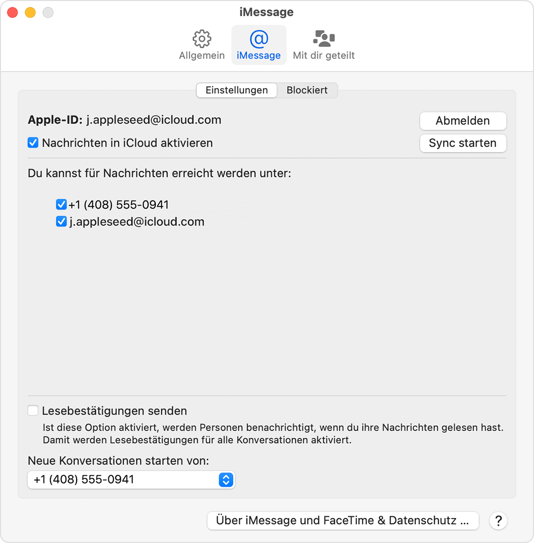 Mac-Bildschirm, der zeigt, wie sich die Telefonnummer für den Mac aktivieren oder deaktivieren lässt