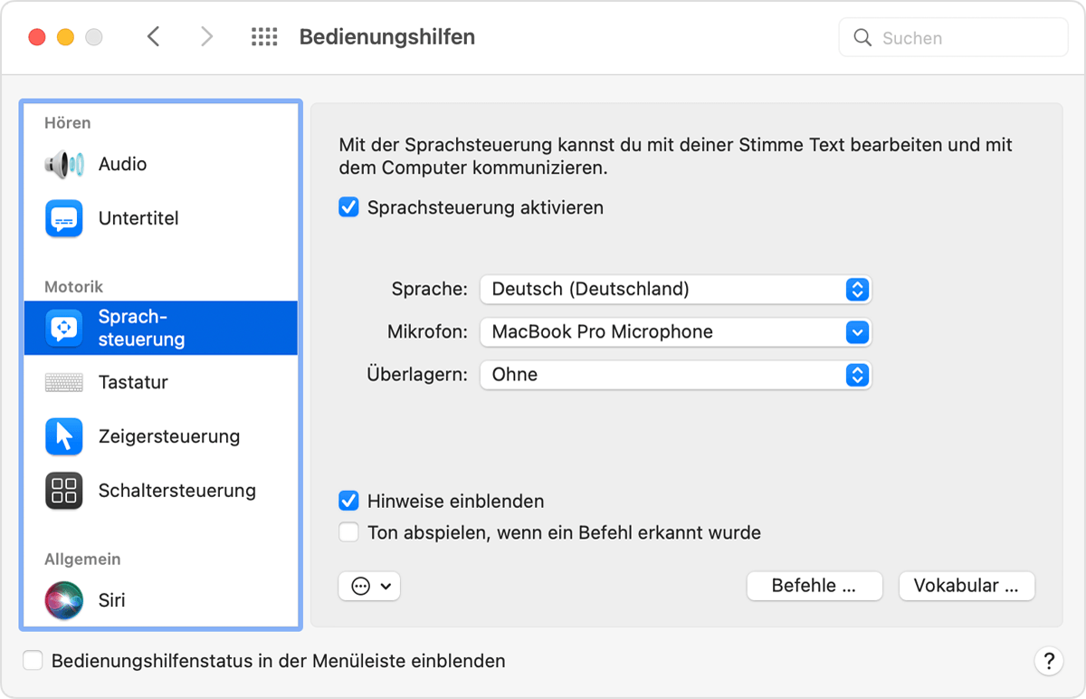 Sprachsteuerung auf dem Mac verwenden - Apple Support (DE)
