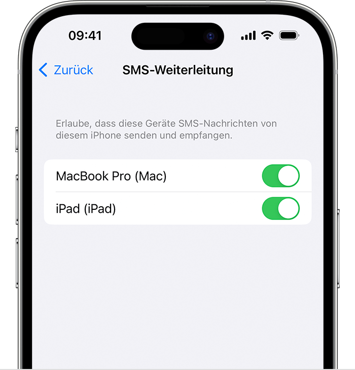 Einstellung 'SMS-Weiterleitung' auf dem iPhone