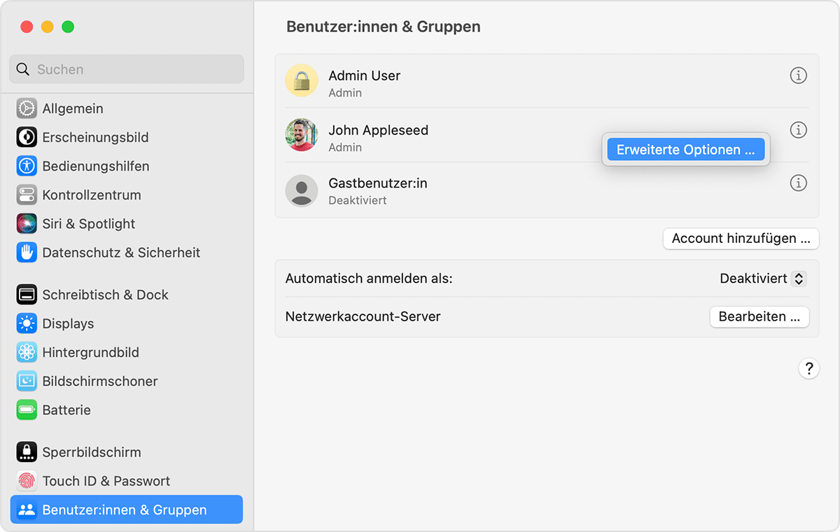 Den Namen deines macOS-Benutzeraccounts und Benutzerordners ändern - Apple  Support (DE)