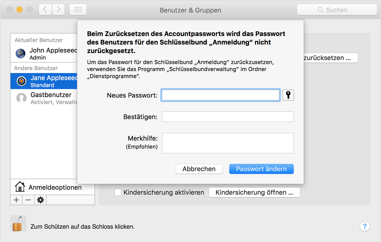 Mac mini] - Passwort vergessen - was tun? | Apfeltalk