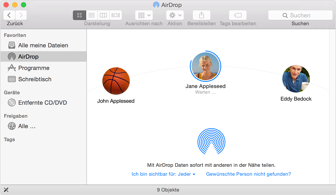 MacGrundlagen Dateien mit AirDrop von Ihrem Mac auf und