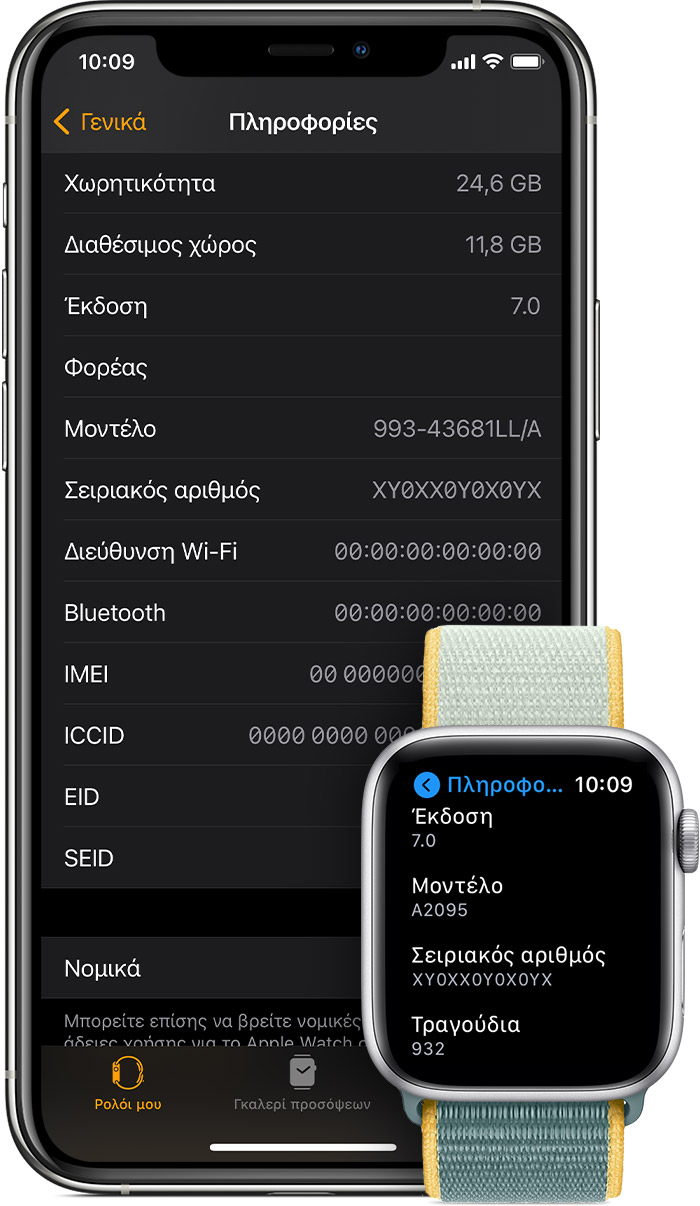 Οθόνη «Πληροφορίες» στο iPhone και το Apple Watch.
