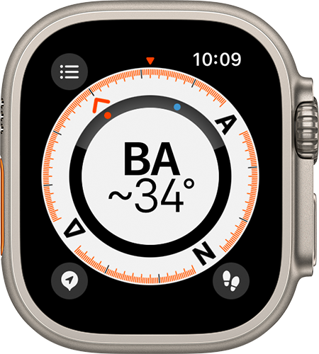 Apple Watch στο οποίο εμφανίζεται η εφαρμογή Πυξίδα