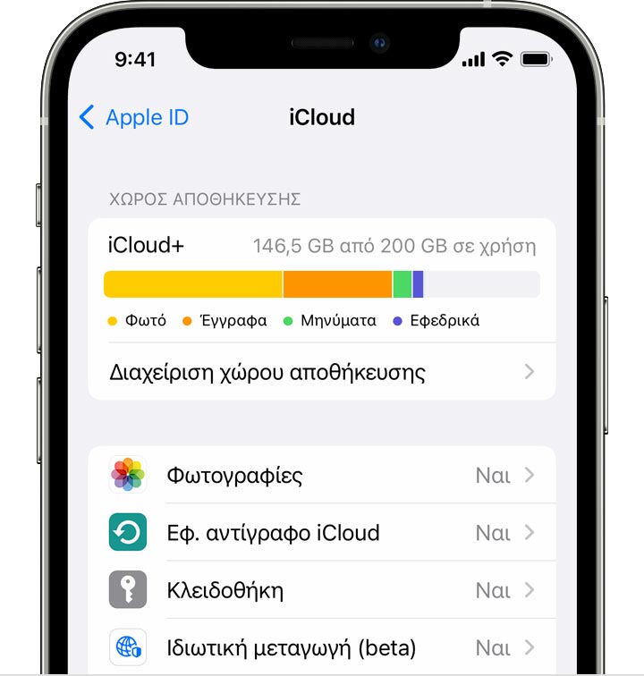 Επιλογή εφαρμογών για το iCloud σε iPhone