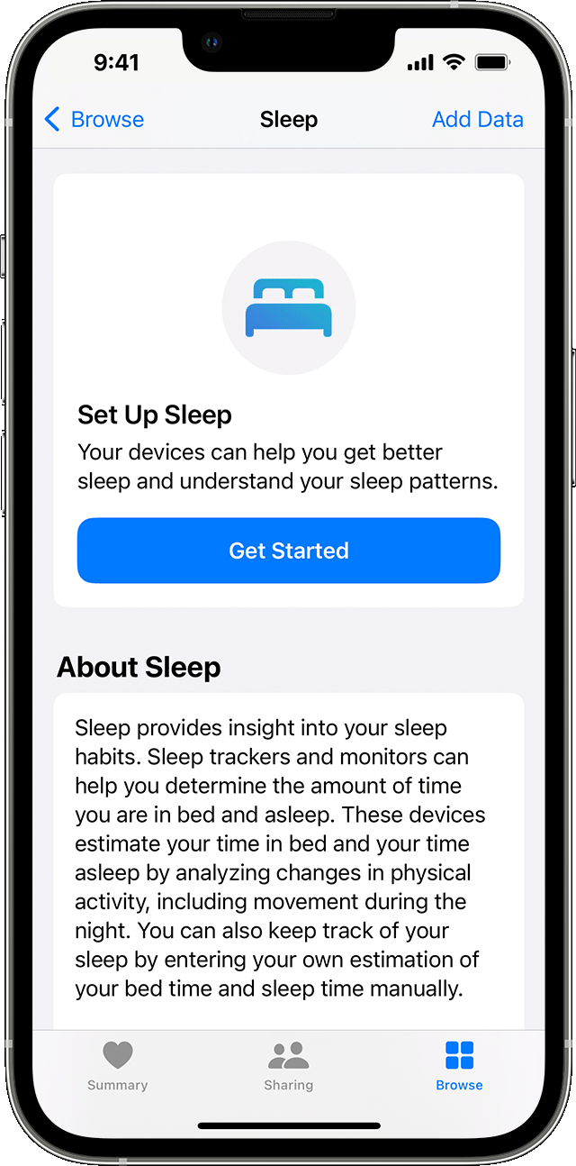 iPhone screen showing the Set Up Sleep option 