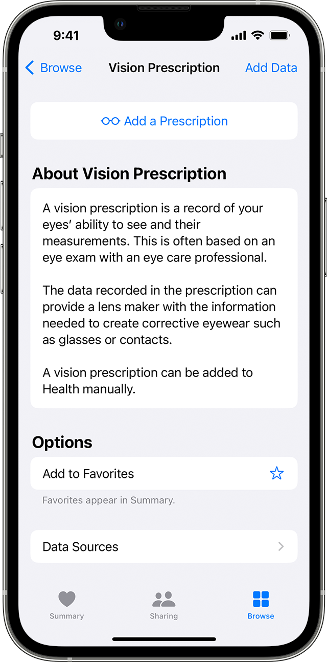 Add your vision prescription in the Health app Apple Support