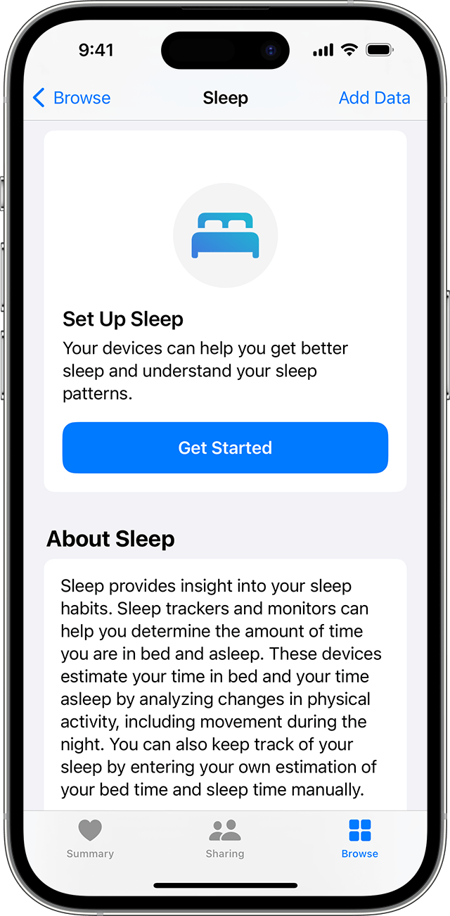 iPhone screen showing the Set up Sleep option 