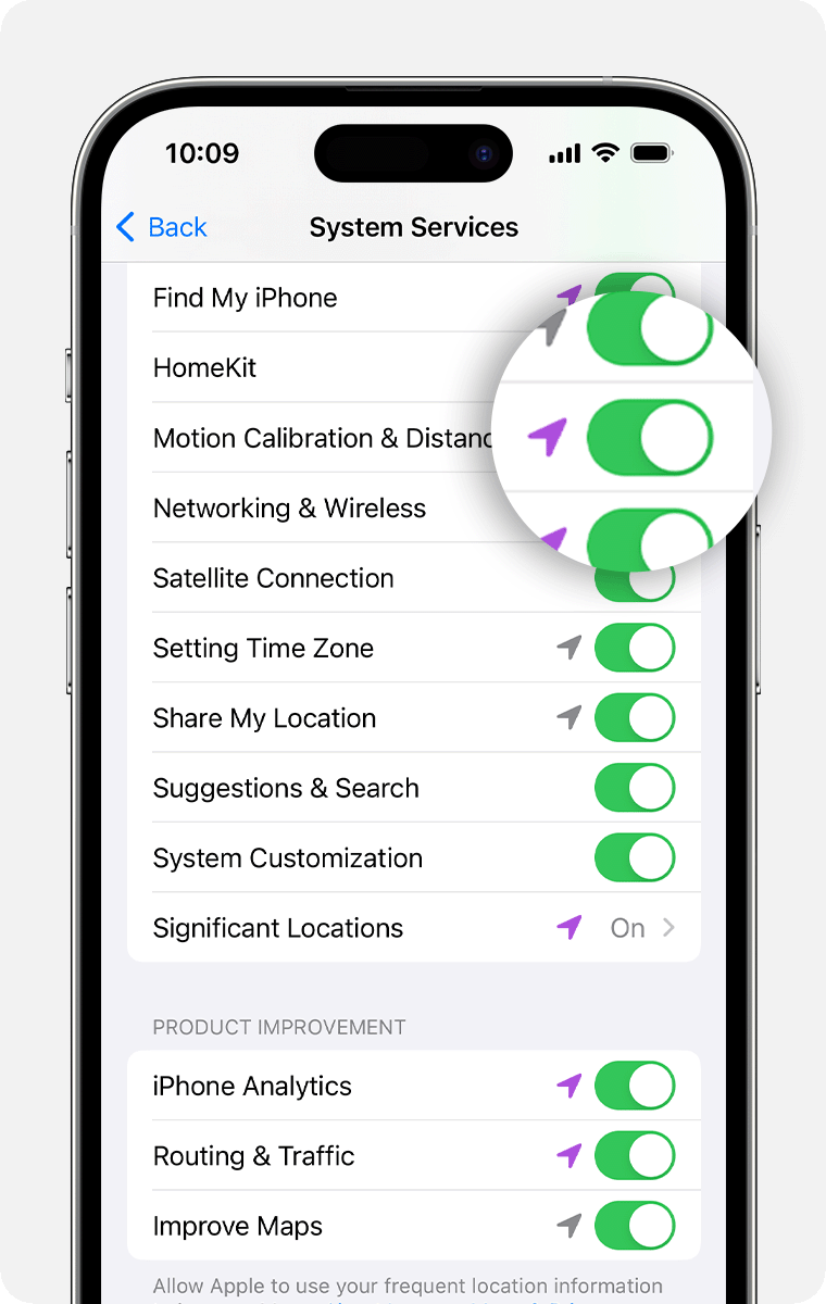 System Services screen on iPhone.