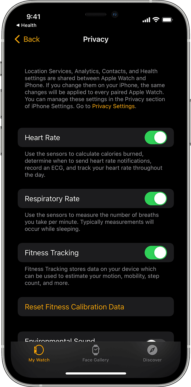 The Privacy Settings options for the Health app on iPhone. 
