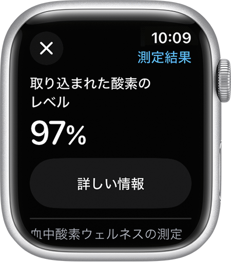 取り込まれた酸素のレベルの測定結果が Apple Watch に表示されているところ。