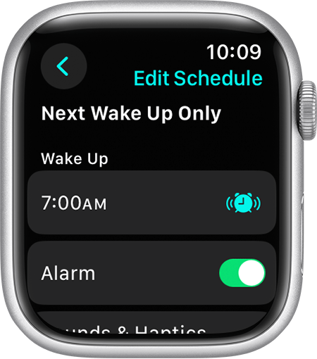 Apple Watch screen showing the options to edit Next Wake Up Only