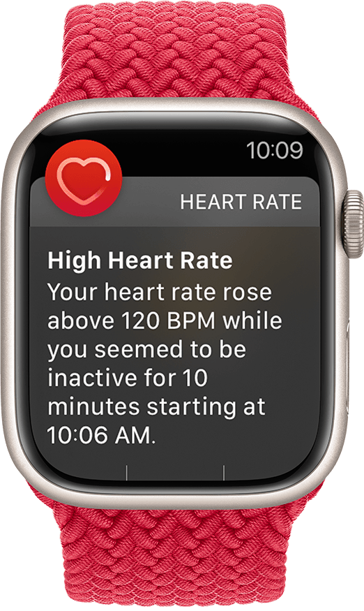 An Apple Watch that shows a High Heart Rate notification