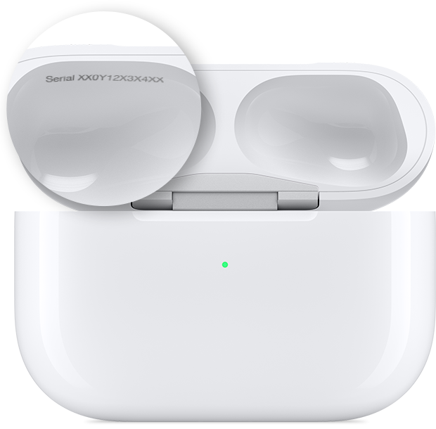 AirPods 充电盒和无线充电盒上的序列号