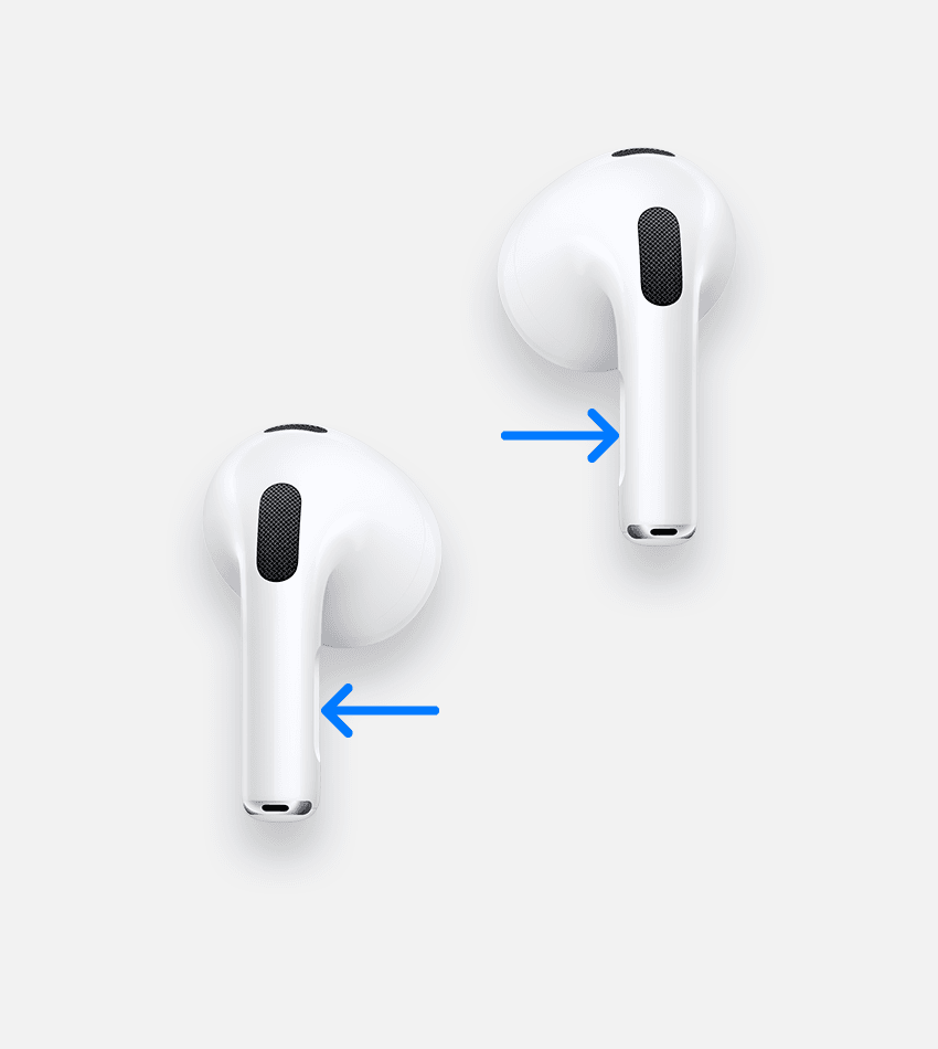 Arrows pointing to the stems on AirPods Pro