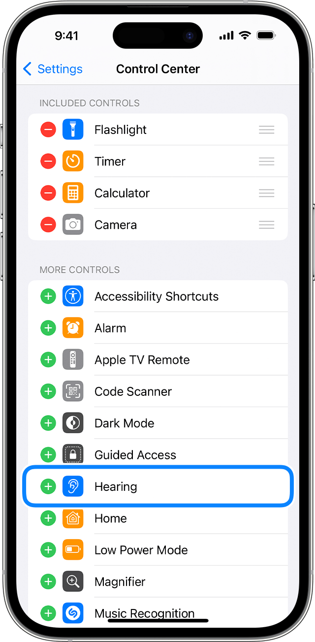 Configuración del centro de control de iOS