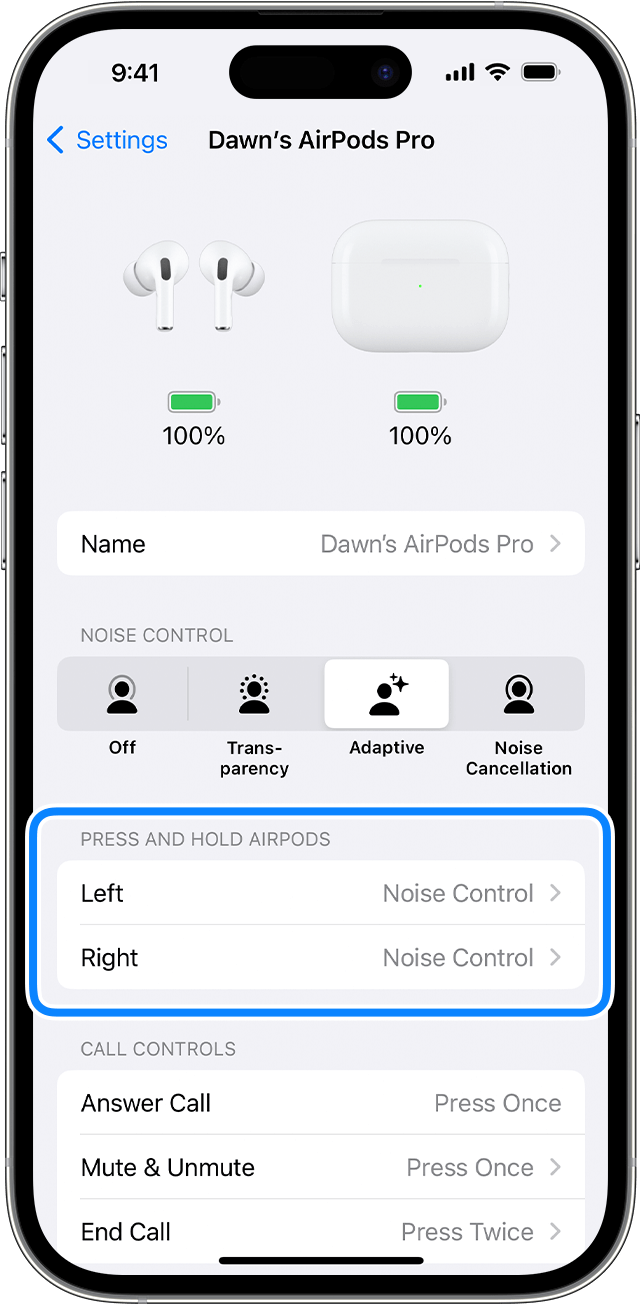 AirPods settings on iPhone