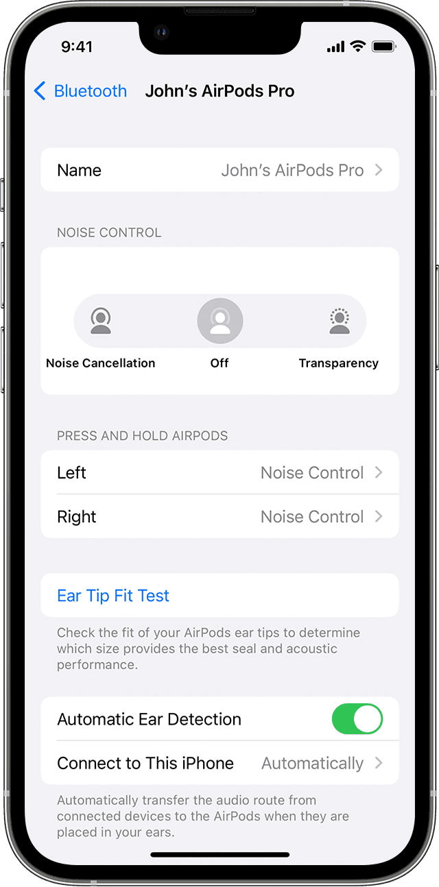 AirPods settings on iPhone 