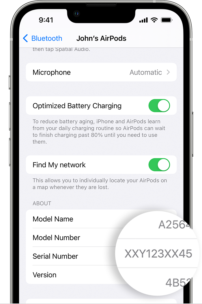 ios15 iphone13 pro settings bluetooth serial number callout