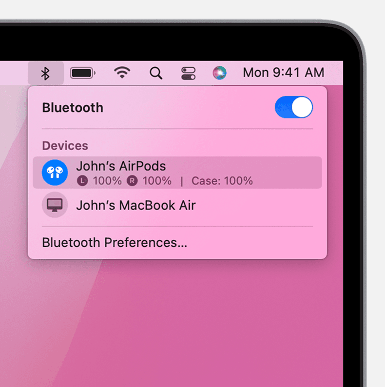 Bluetooth settings in the menu bar on your Mac