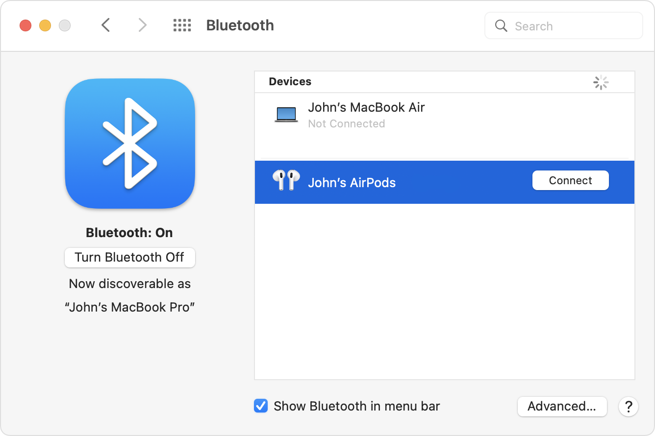 Настройки Bluetooth в разделе «Системные настройки» на компьютере Mac