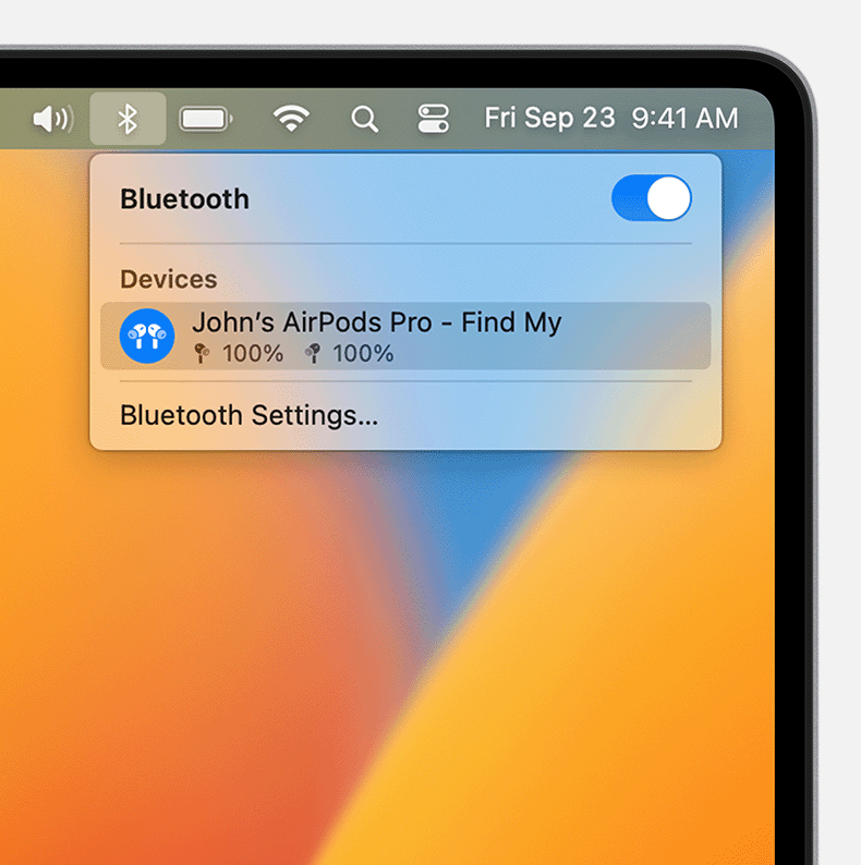 Bluetooth menu in the menu bar on Mac