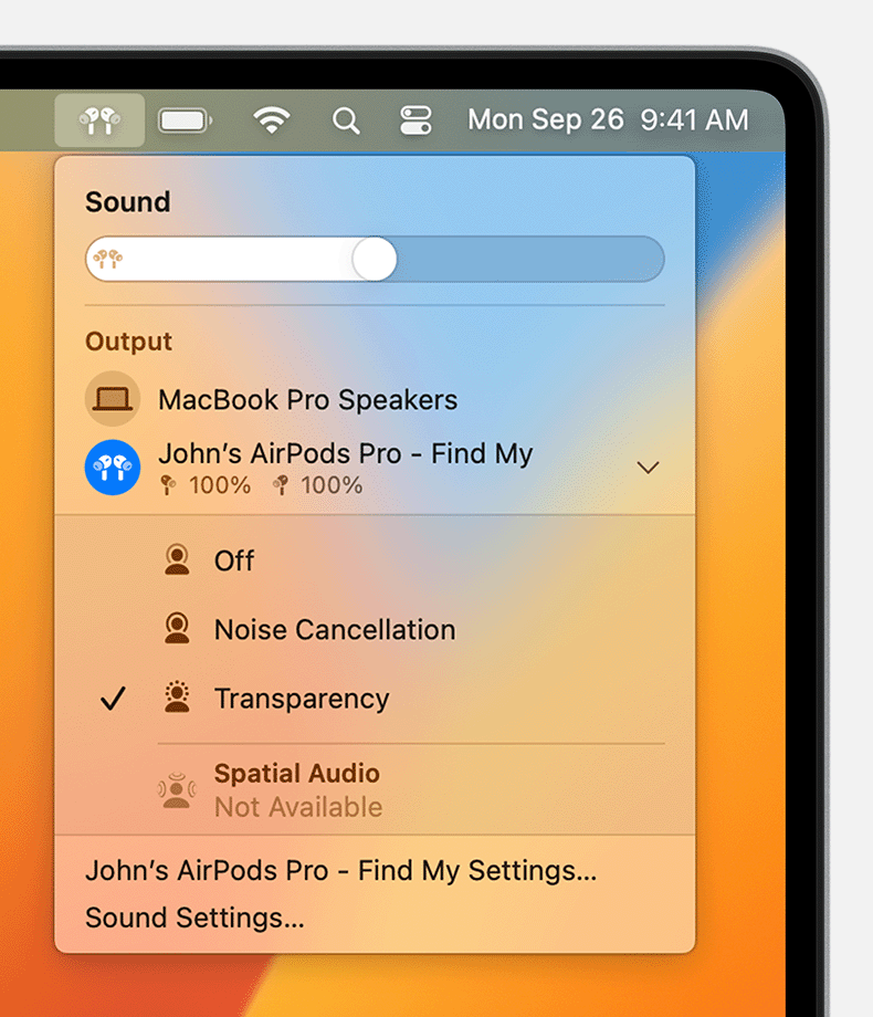 use the menu bar on your Mac to switch between noise-control modes