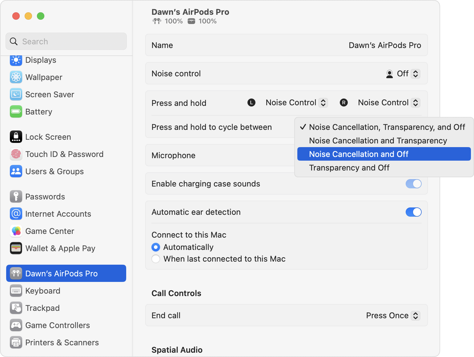 noise control in System Settings on Mac