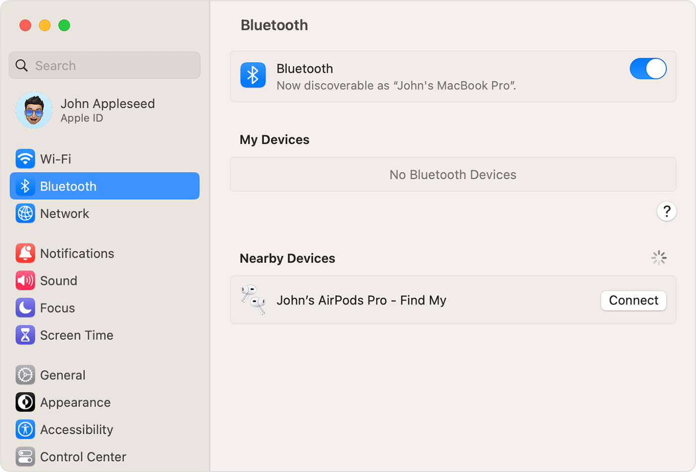 Bluetooth iestatījumi Mac ierīces sadaļā System Preferences (Sistēmas preferences)