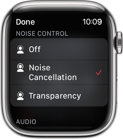 Noise Cancellation and Transparency modes on Apple Watch