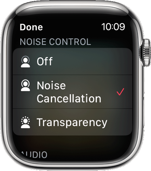 Режими Noise Cancellation (Шумопотискане) и Transparency (Прозрачен) на Apple Watch