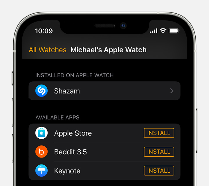 iPhone ierīces ekrāns, kurā parādīta lietotne Watch 