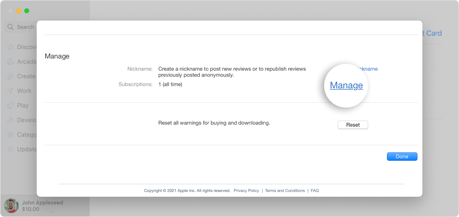 정보 보기를 클릭한 후 나타나는 계정 정보 페이지가 표시된 Mac.
