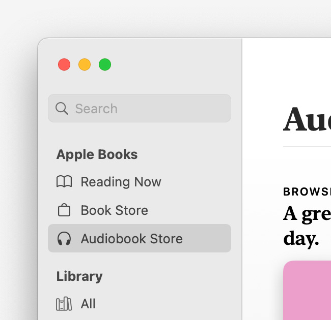 Az Audiobook Store fül a Mac oldalsávján