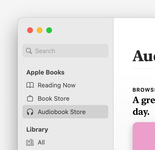 In der Bücher-App auf deinem Mac kannst du in der Seitenleiste auf Hörbuch-Shop klicken.
