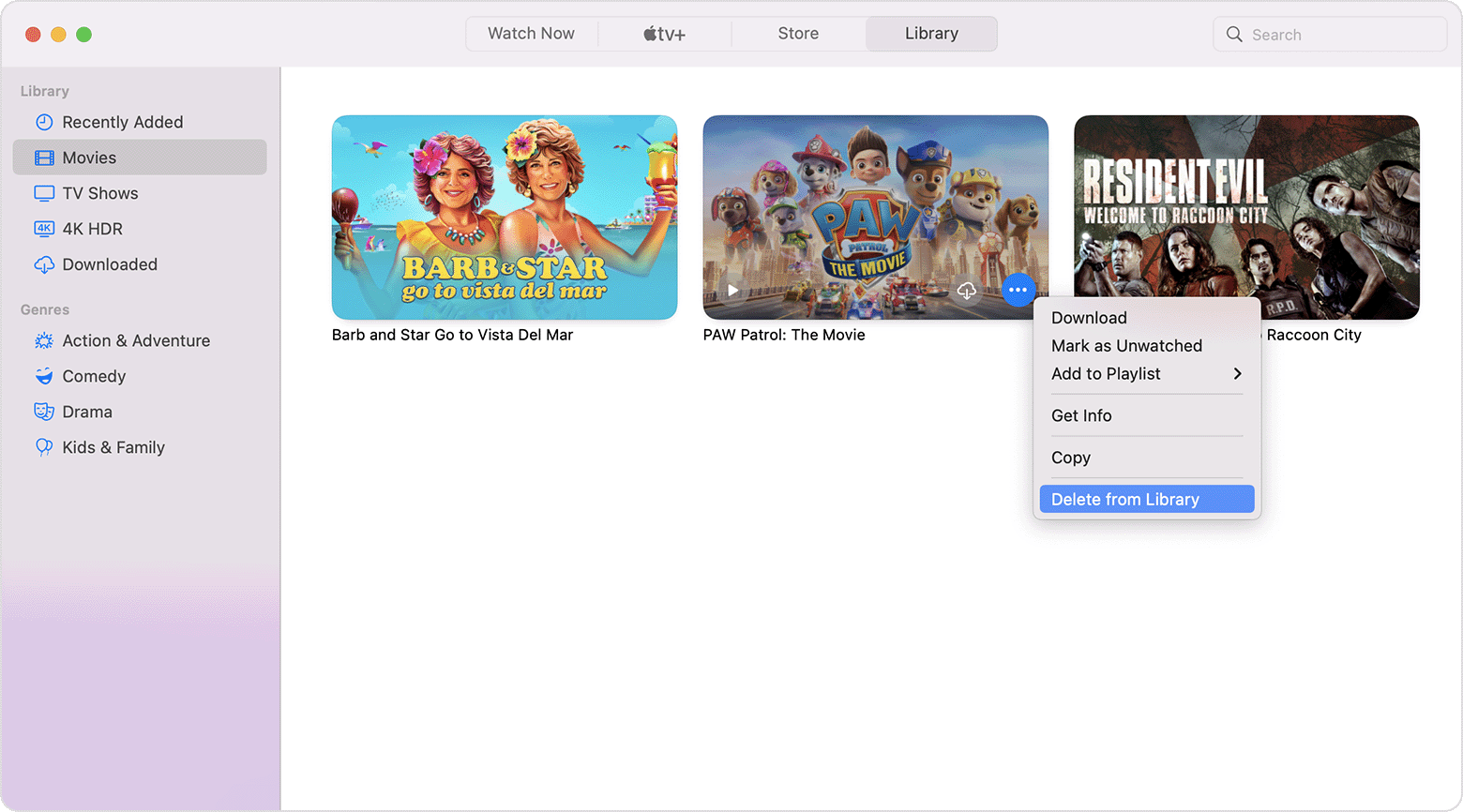 Mac의 Apple TV 앱에 있는 더 보기 버튼