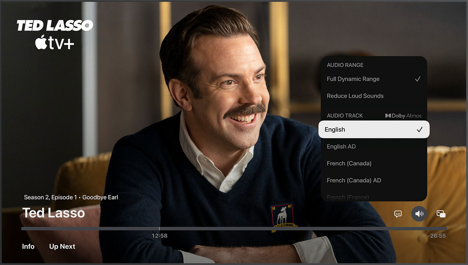 Audio Language options in the Apple TV app on Apple TV, smart TV, and streaming device